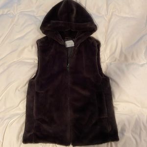Girls chocolate brown faux fur hooded vest